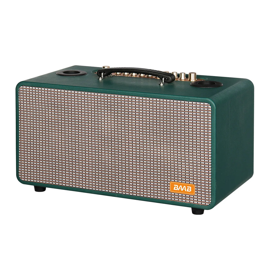 Super Bass Retro Wooden Wireless BT Karaoke Speaker Active HIFI Music Woofer RGB USB Connectivity Battery Computer Mobile Phone Grass Green My Store