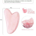 Heart-shaped rose quartz gua sha tool, 8cm by 5cm, for facial massage to reduce puffiness.