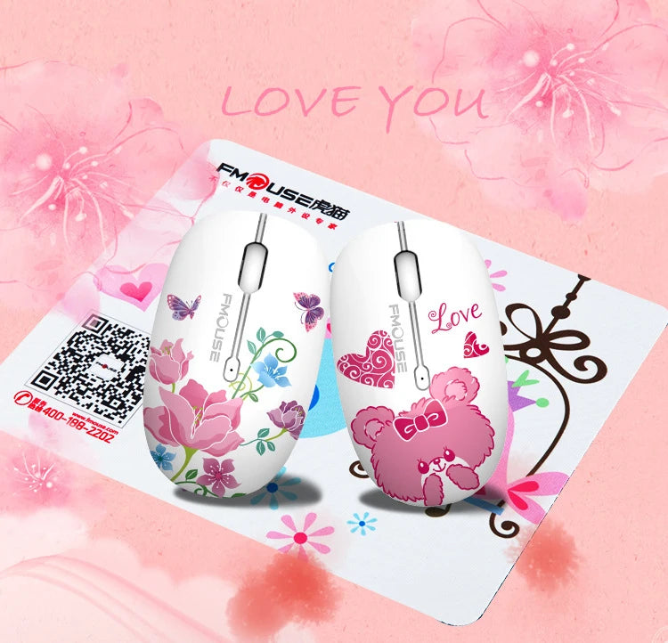 M101 Ergonomics Wireless Mouse 2.4G Cute Optical Cartoon Computer Silent Mice With USB Receiver for Laptop Kid Girl Gift Macbook