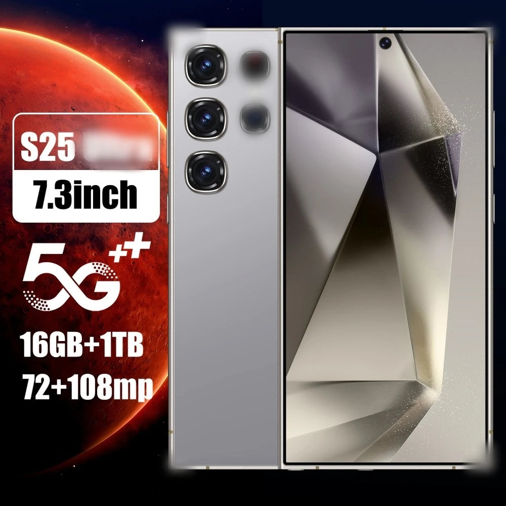 Hot Selling RTS S25 Original 16gb+1tb 72MP+108MP Face Unlock Full Display Android 14 Cell Phone Smart Mobile Phone 7.3inch Gray 16g Tidesmit