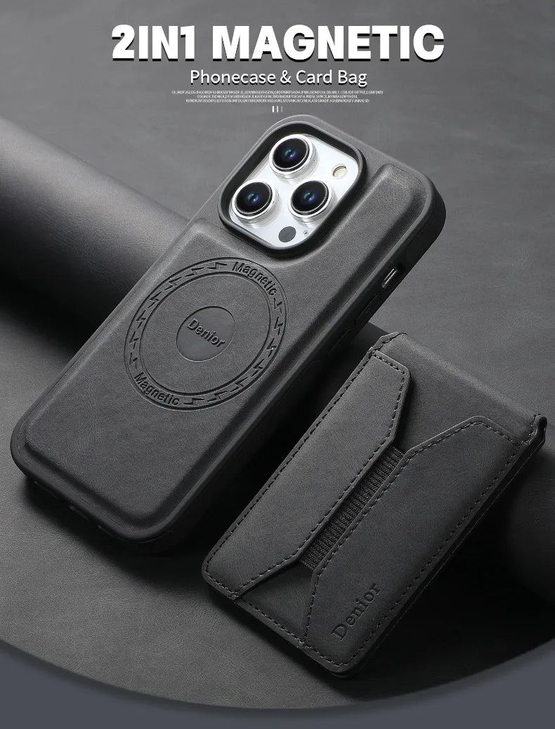 Denior | Magnetic Wallet Card Holder(5Cards) Wireless Charging Phone Case | for iPhone 16 15 14 13 12 Pro Max Plus Tidesmit