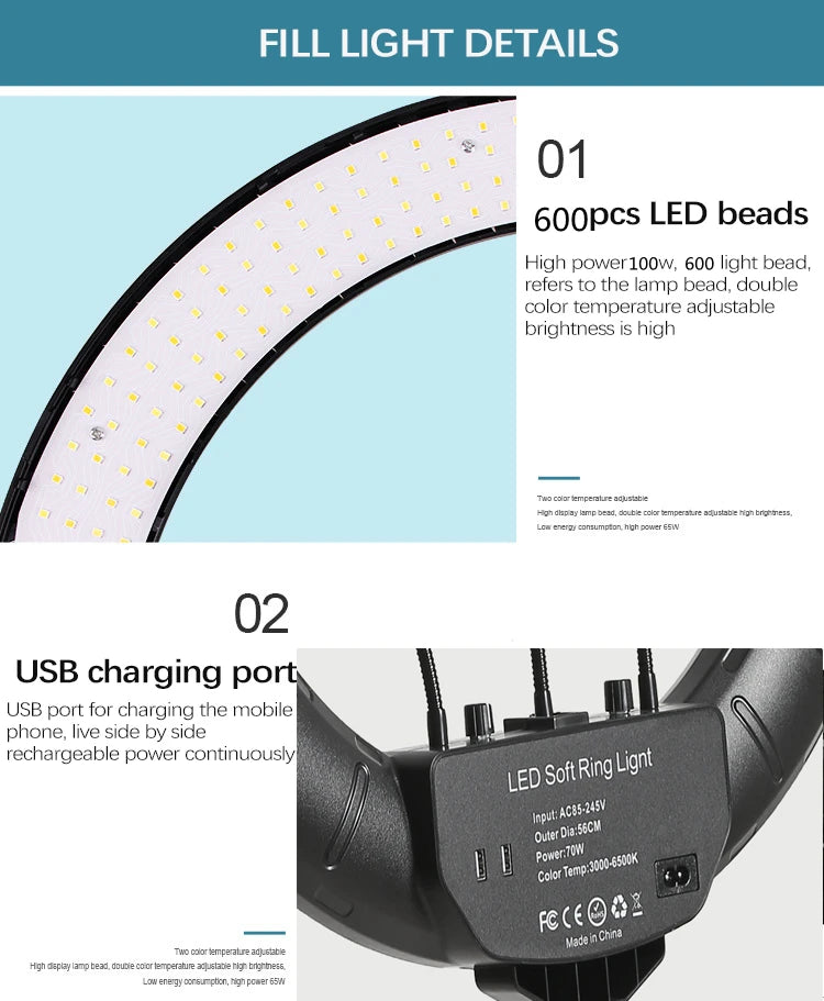 18-inch British Plug Mobile Phone Half-moon Led Ring Light Mobile Phone Fill Light Ring Light with Tripod Tidesmit