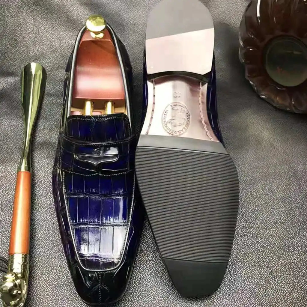 Goodyear Welt Luxury Penny Loafer Shoes for Men Genuine Alligator Leather Formal Shoes Man Office Crocodile Skin Dress Men Shoes