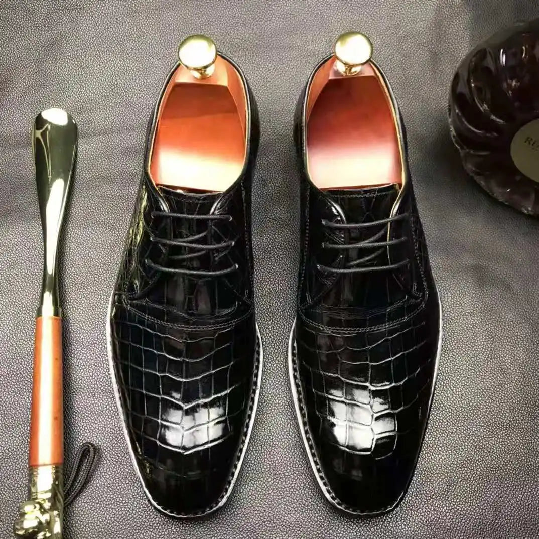 Goodyear Luxury Crocodile Leather Wedding Shoes Men Alligator Party Official Mens Shoes High Quality Classic Men's Dress Shoes