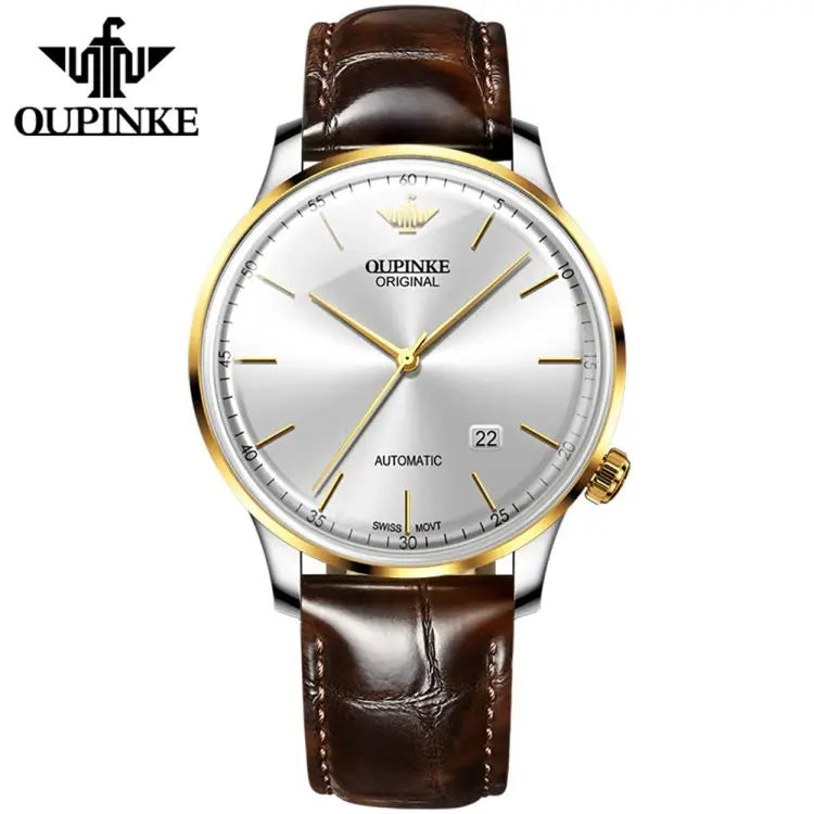 OUPINKE 3269 Original Luxury Ultra Thin Watch Men Automatic Mechanical Slim with Date Brand Leather Wristwatch Relogio Masculino