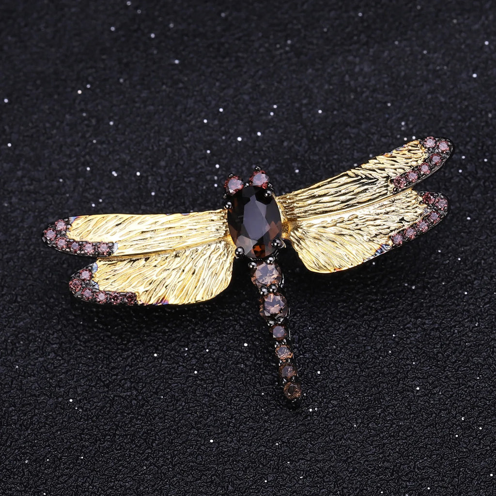 TIANSHE New Chinese Style Vintage Original Natural Gemstone Dragonfly Brooch High-end S925 Pure Silver Suits Accessories Gift