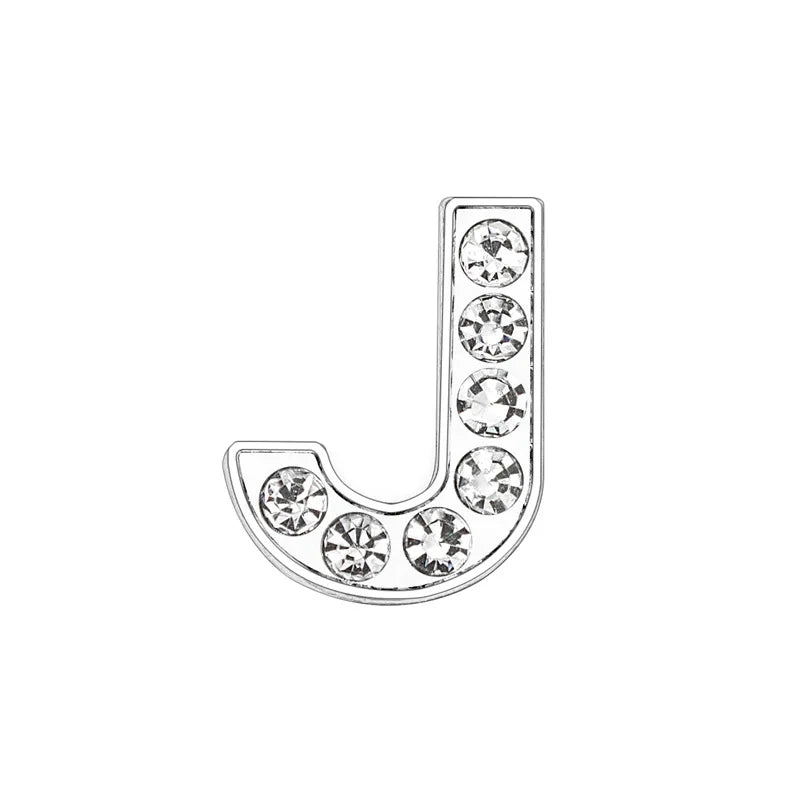 Sparkling letter J rhinestone slide charm for 8mm DIY pet collars. Personalize your dog's jewelry with crystal initials.