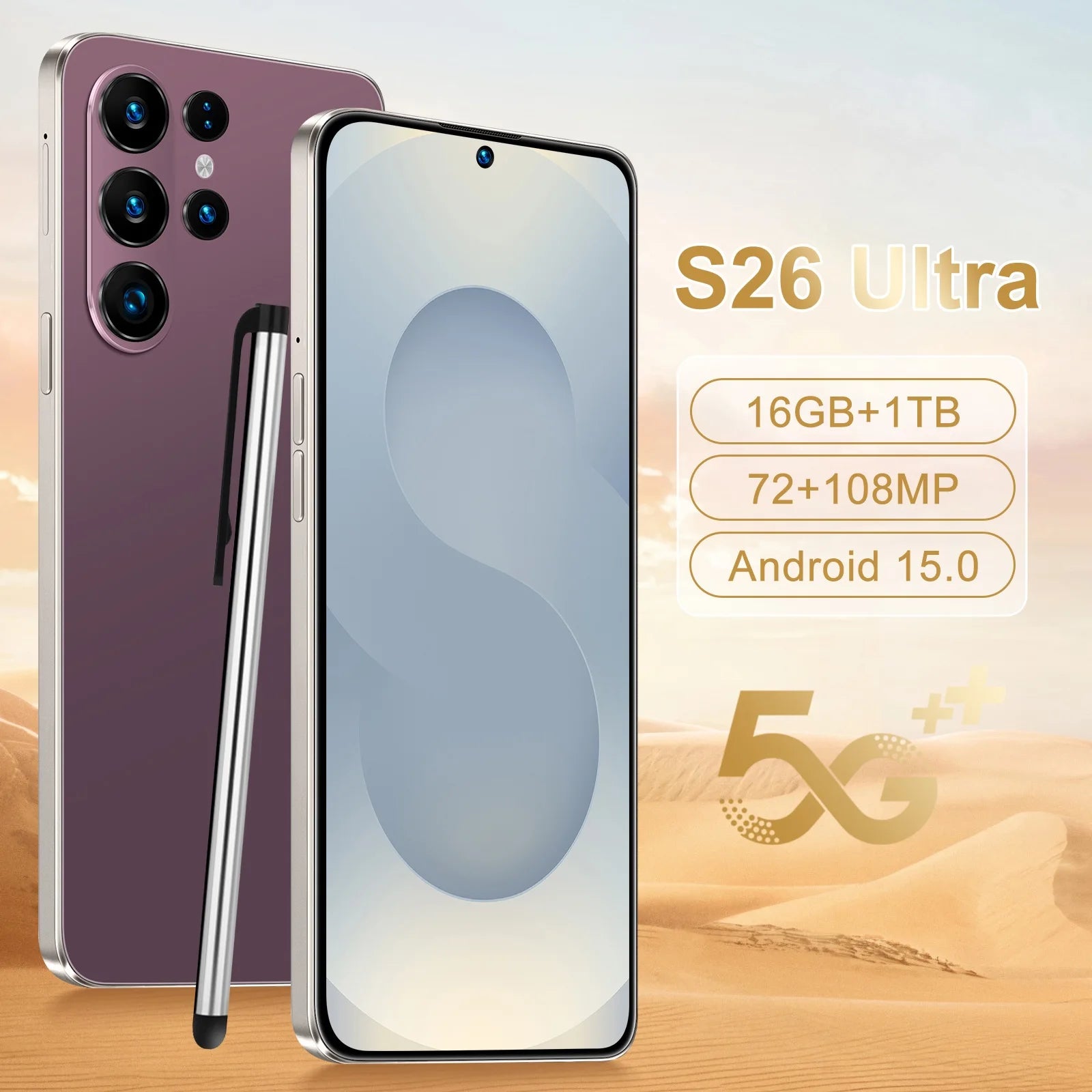 S26 Ultra 5G Smartphone 1TB 16GB RAM 7.3 Inch Display Purple 16g 1TB Tidesmit