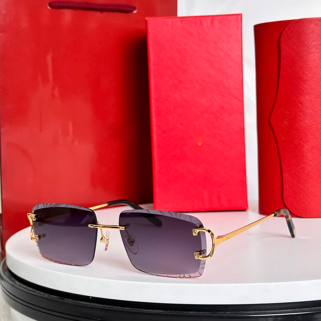 2026 LOGO Rimless Sunglasses Luxury Gold Rimless Blue Shades for Fashion Enthusiasts UV Protection Eyewear