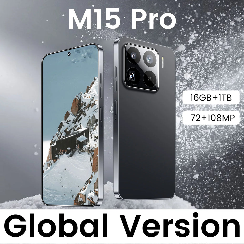 Wholesale M15 Pro 5G Smart Phone Unlocked Android 14 with Face Recognition 4G/5G 16GB+1TB Mobile Phones Cellphone Tidesmit