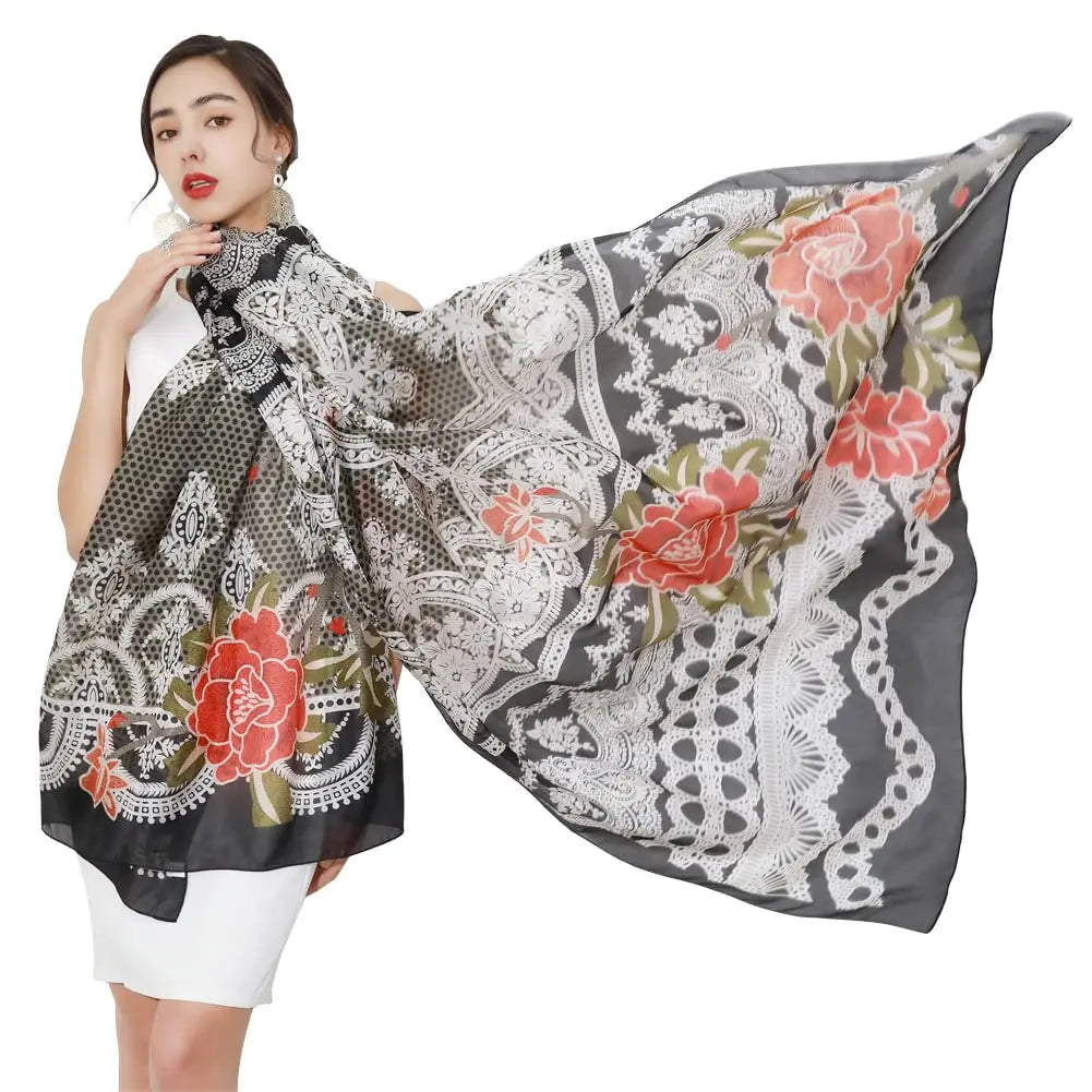 New Summer Fashion Luxury Printed Pure Silk Scarf Shawl Long Size Stole Hijab for Women
