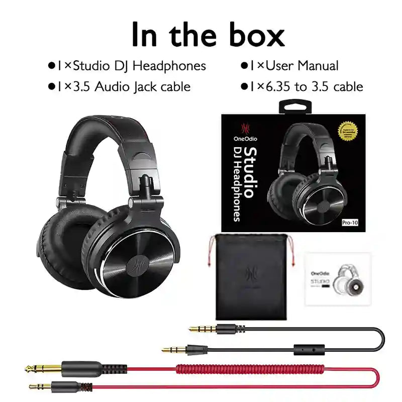 Wired Studio Monitor Headphones - Over-Ear DJ Mic Black Tidesmit