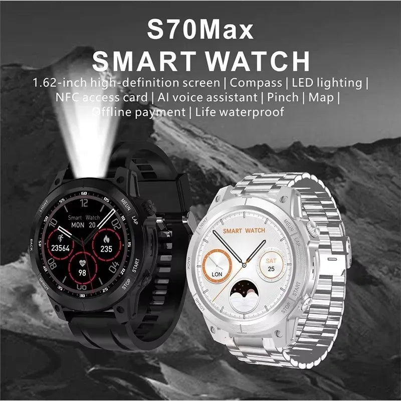 New S70 Max Smart Watch 1.62inch AI Voice BT Call Wireless Charging Sport Fitness Tracker Smartwatch NFC Payment GPS Navigation - Tidesmit