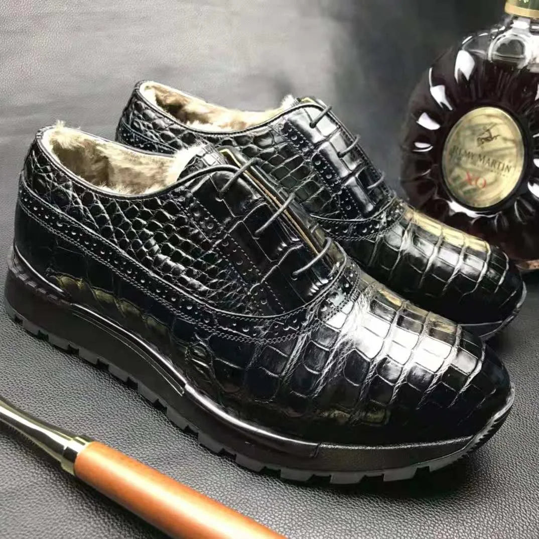 Customized Luxury Men's Sneakers Shoes Pure Crocodile Leather Sepatu Walking Style Shoes Alligator Winter Snow Office Shoes Men