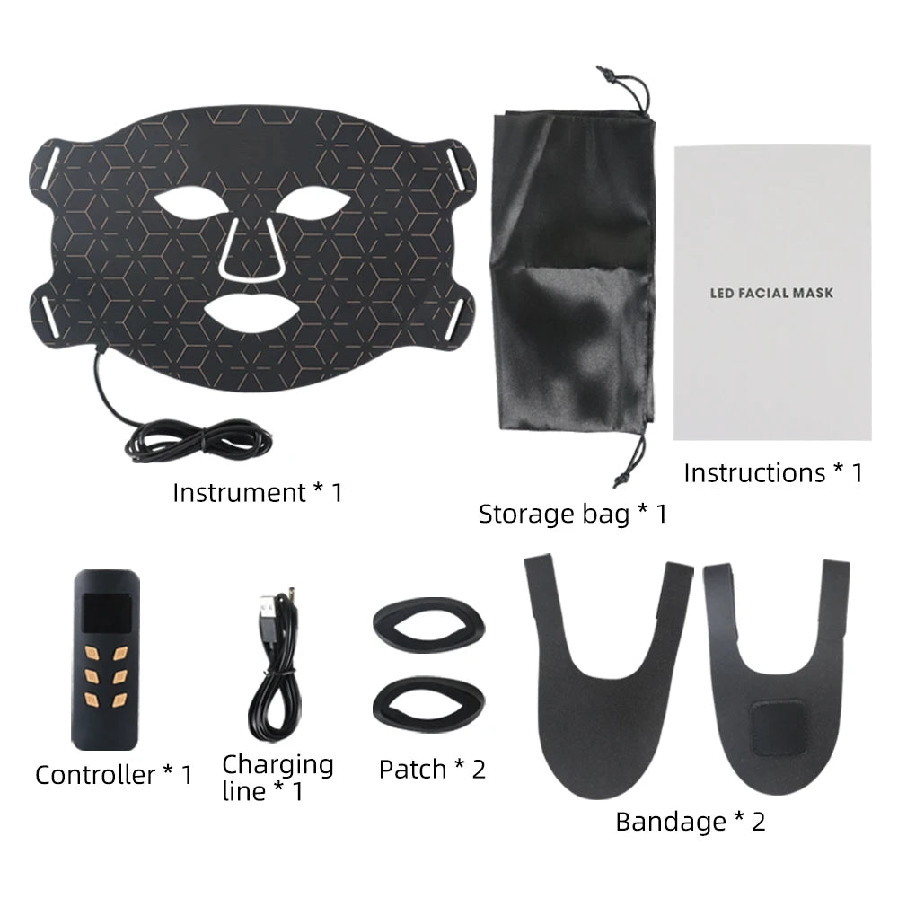 Professional Led Light Therapy Mask Black Led Red Light Therapy 4 Colors Silicon Red Light Therapy Face Mask Tidesmit