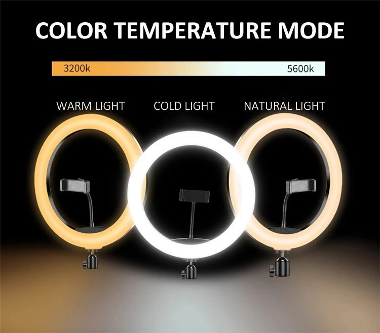 3000K-6000K 13 Inch RGB Ring Light Photography Lighting 15 Colors 33cm Color Fill Light with Mobile Phone Clip Tidesmit