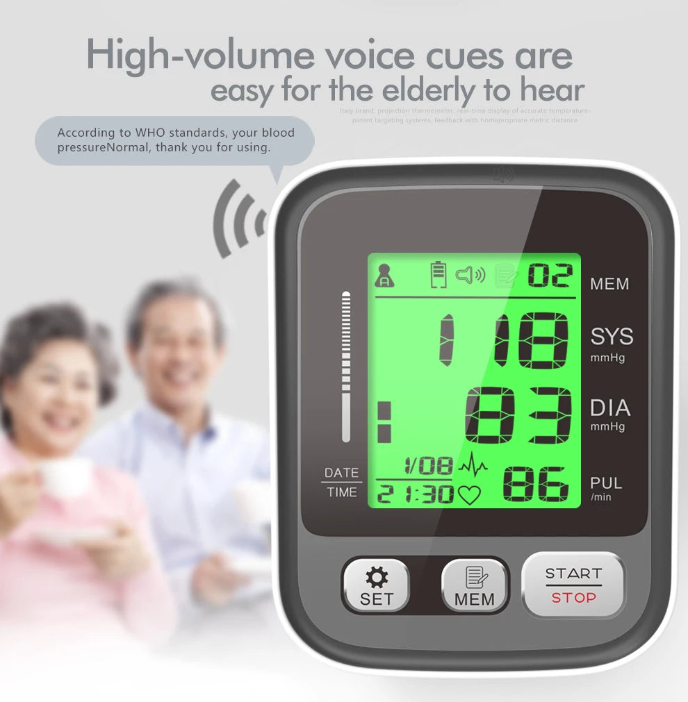 JYHealth Medical Digital Upper Arm Tensiometers BP Blood Pressure Monitor Heart Rate Meter Large Cuff Sphygmomanometer Tonometer
