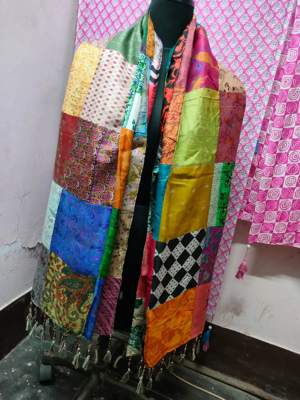 Conifer Custom Made Vintage Patchwork Silk Screen Printed Scarves 72cm Handcrafted Luxury Women's All Seasons Gift for Art