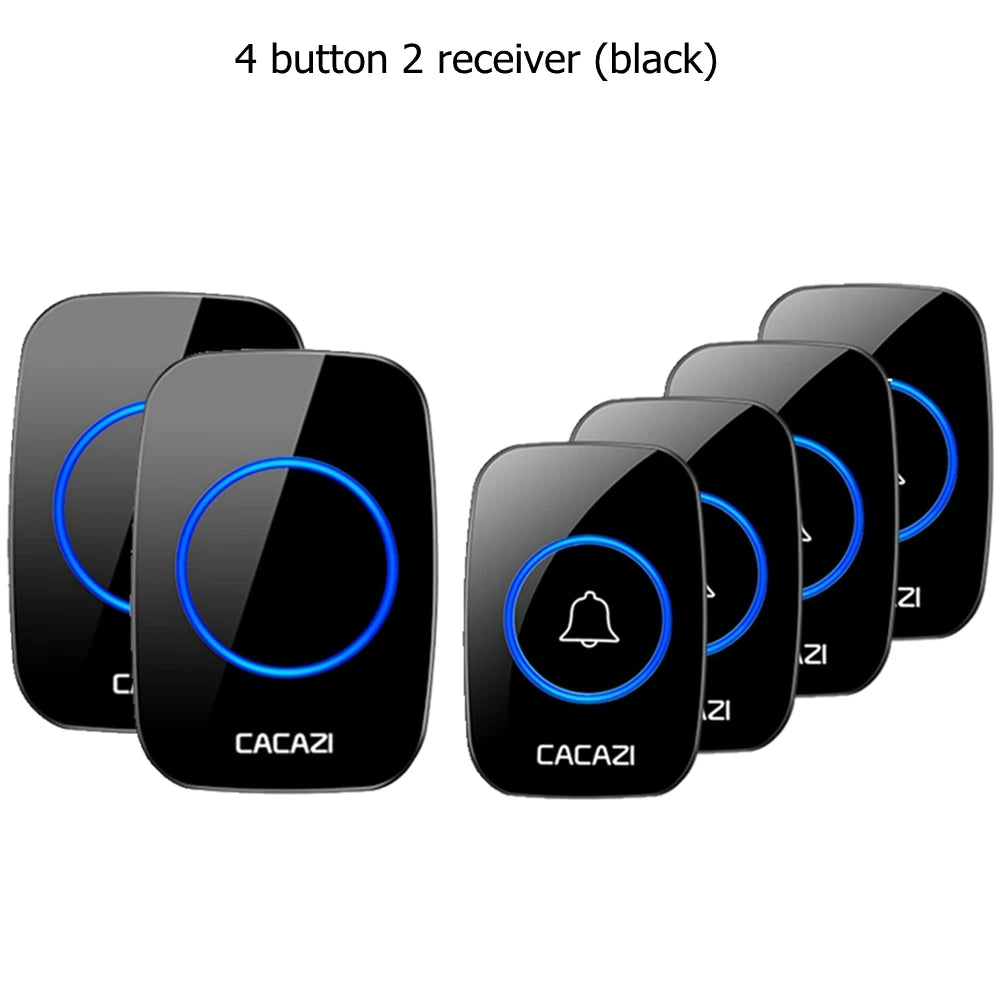 CACAZI Wireless Waterproof Doorbell 300m Range US EU UK AU Plug Home Intelligent Door Bell Chime 1 2 Button 1 2 3 Receiver