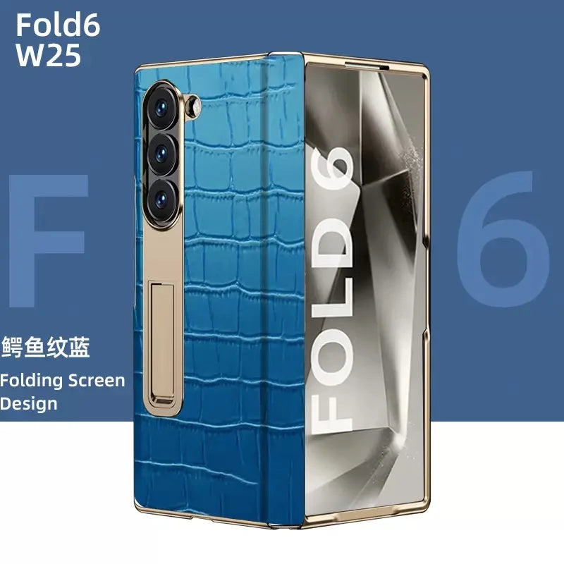 Gradient Colorful Crocodile Genuine Leather Electroplated Hinge Tempered Screen Protector for Samsung Galaxy ZFold 6 Z Fold 5 8blue OPP Bag Tidesmit
