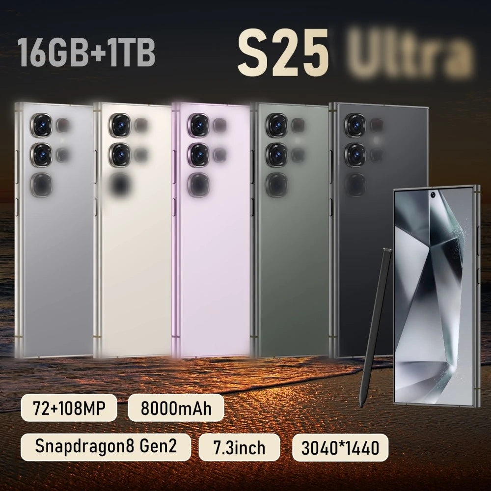 Hot Selling RTS S25 Original 16gb+1tb 72MP+108MP Face Unlock Full Display Android 14 Cell Phone Smart Mobile Phone 7.3inch Tidesmit