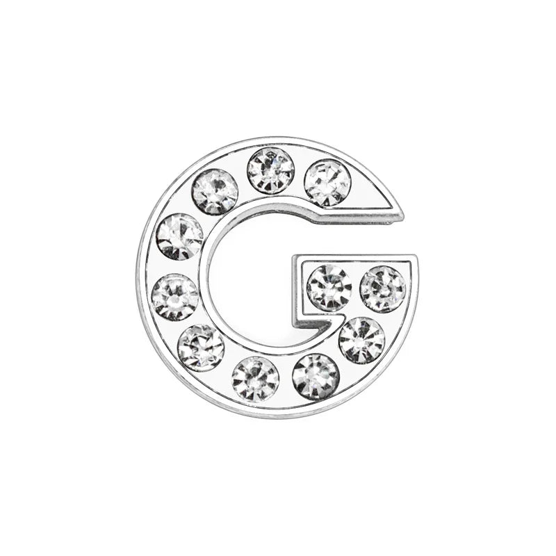 Silver rhinestone letter G charm for 8mm DIY pet collar. Add sparkle to custom dog or cat name collars.