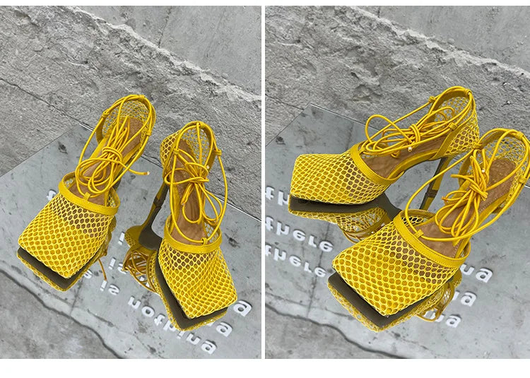 2026 Cute Party Club Hollow Out Mesh Luxury Heeled Sandals High Heels Shoes for Women
