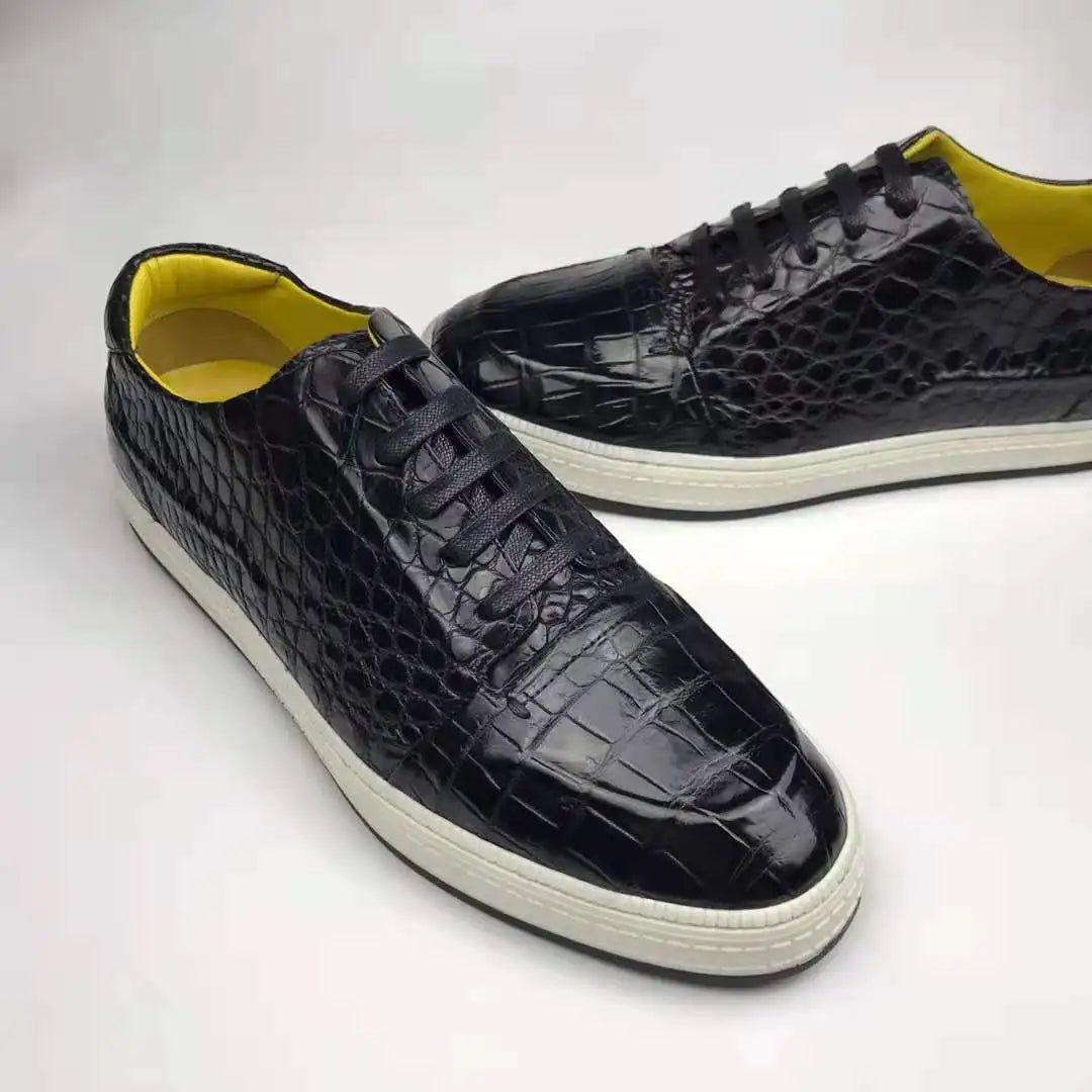 Latest Handmade Genuine Crocodile Leather Men's Sneakers Shoes Skateboard Branded Shoes Men Sneaker Luxury Casual Shoes Men