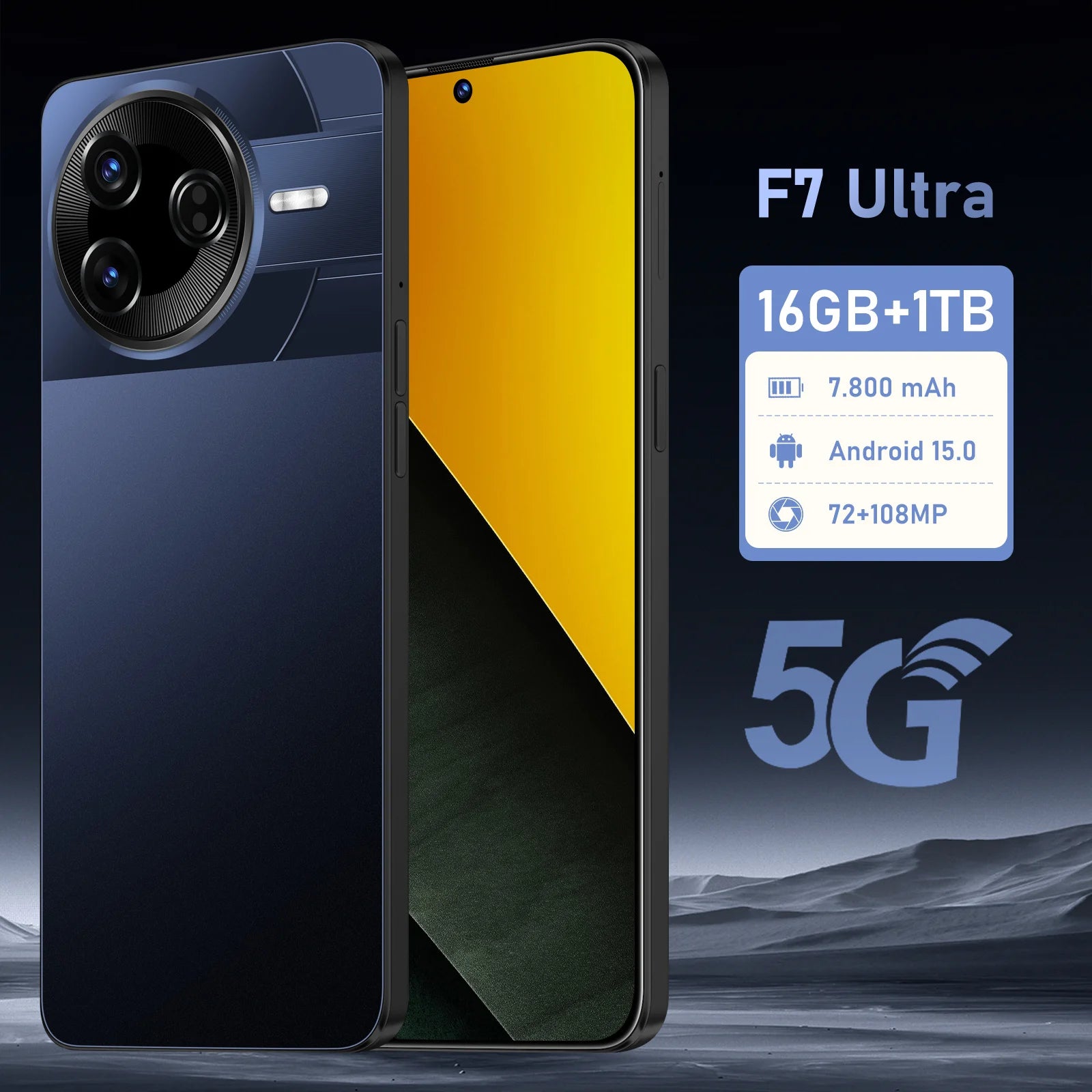 Tidesmit 5G Android 15 Smartphone, 1TB Storage, 16GB RAM Black 16g 1TB Tidesmit