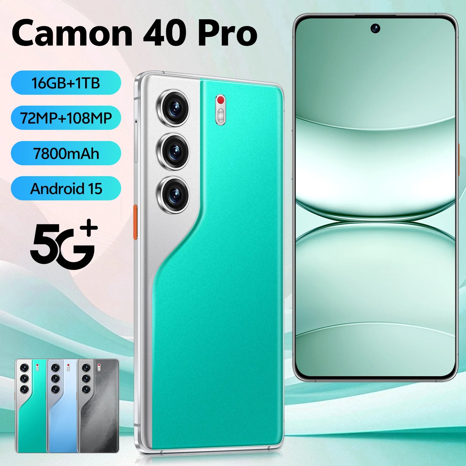 Global 5G Camon 40 Pro 108MP Rear Camera 16GB+1TB Dual SIM Mobile Phone with 4K Screen Resolution New Arrival 5G Smartphones Green 16g 1TB Tidesmit