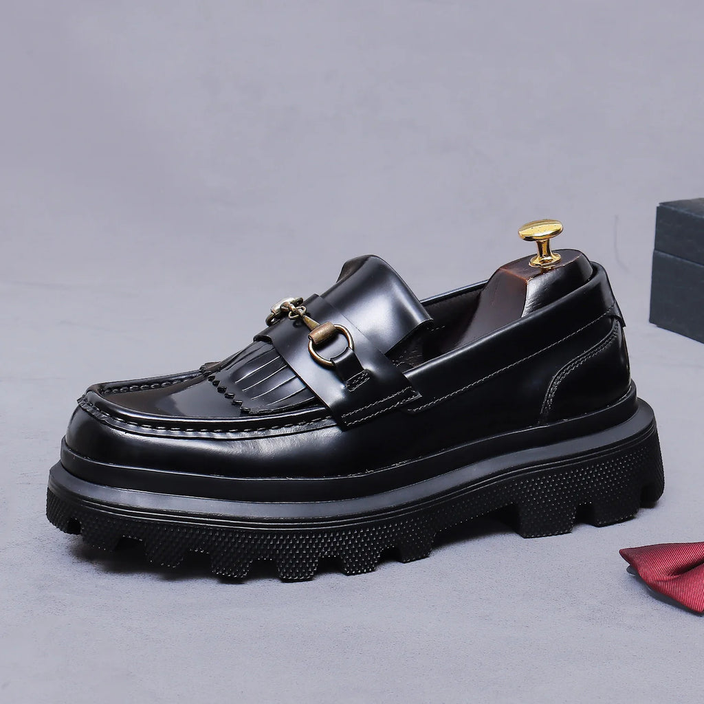British Style Stylish Men's Genuine Cowhide Loafers Fashionable Casual Leather Shoes Thick-soled