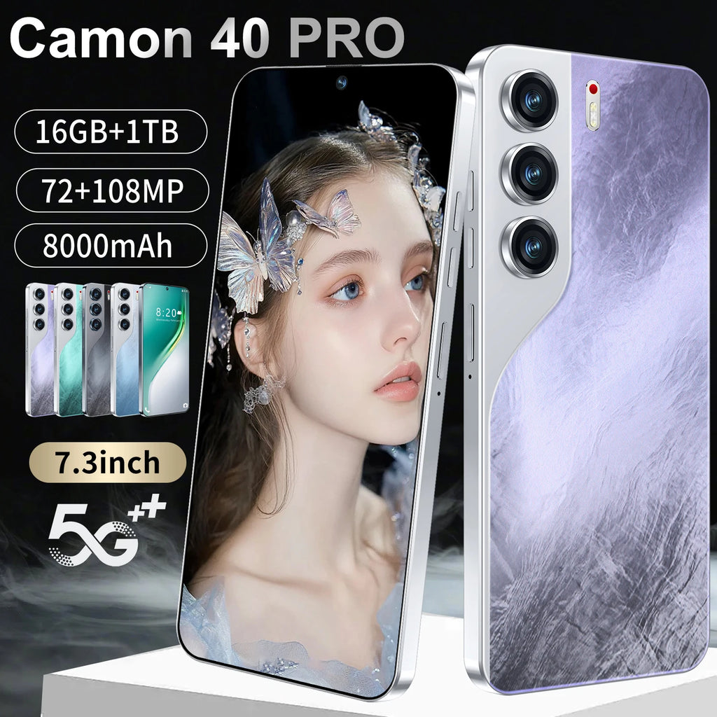 Hot Sale New Camon 40 Pro 16GB+1TB 7.3 Inch 5G Smart Phone QHD Original Unlocked Dual SIM Card Deca Core CDMA French Android 14 Tidesmit