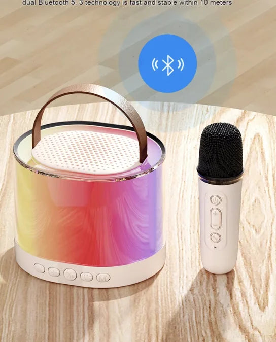 K52 Mini Wireless Bluetooth Karaoke Speaker for Kids with LED Light Two Wireless Microphones Gifts for Boys Girls Birthday Pink with 1 Mic My Store