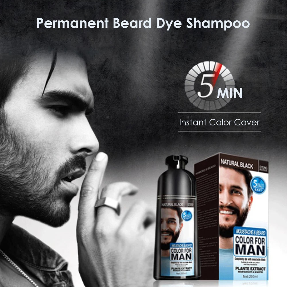5pcs Instant Hair Dye Black Beard Shampoo for Men Natural Beard Coloring Temporary Blackening Moustache Shampoo Wash convenient