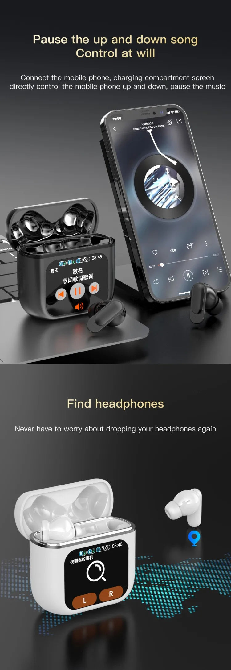 2025 SE60 TWS Earphones ANC ENC LCD Touch Screen True Wireless Earphones with Noise Cancelling Sport Earbuds SE 60 Tidesmit