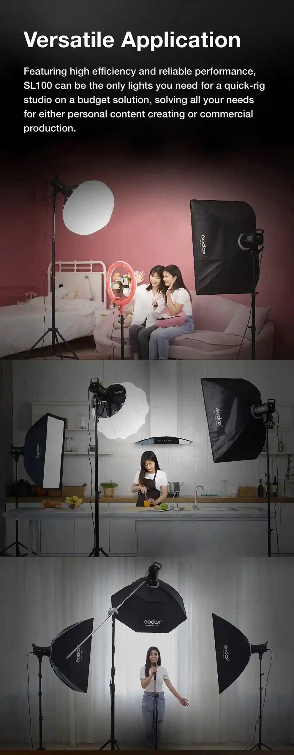 Godox SL100Bi Bi-Color LED Video Light - 100W Bowens Mount Studio Kit Tidesmit