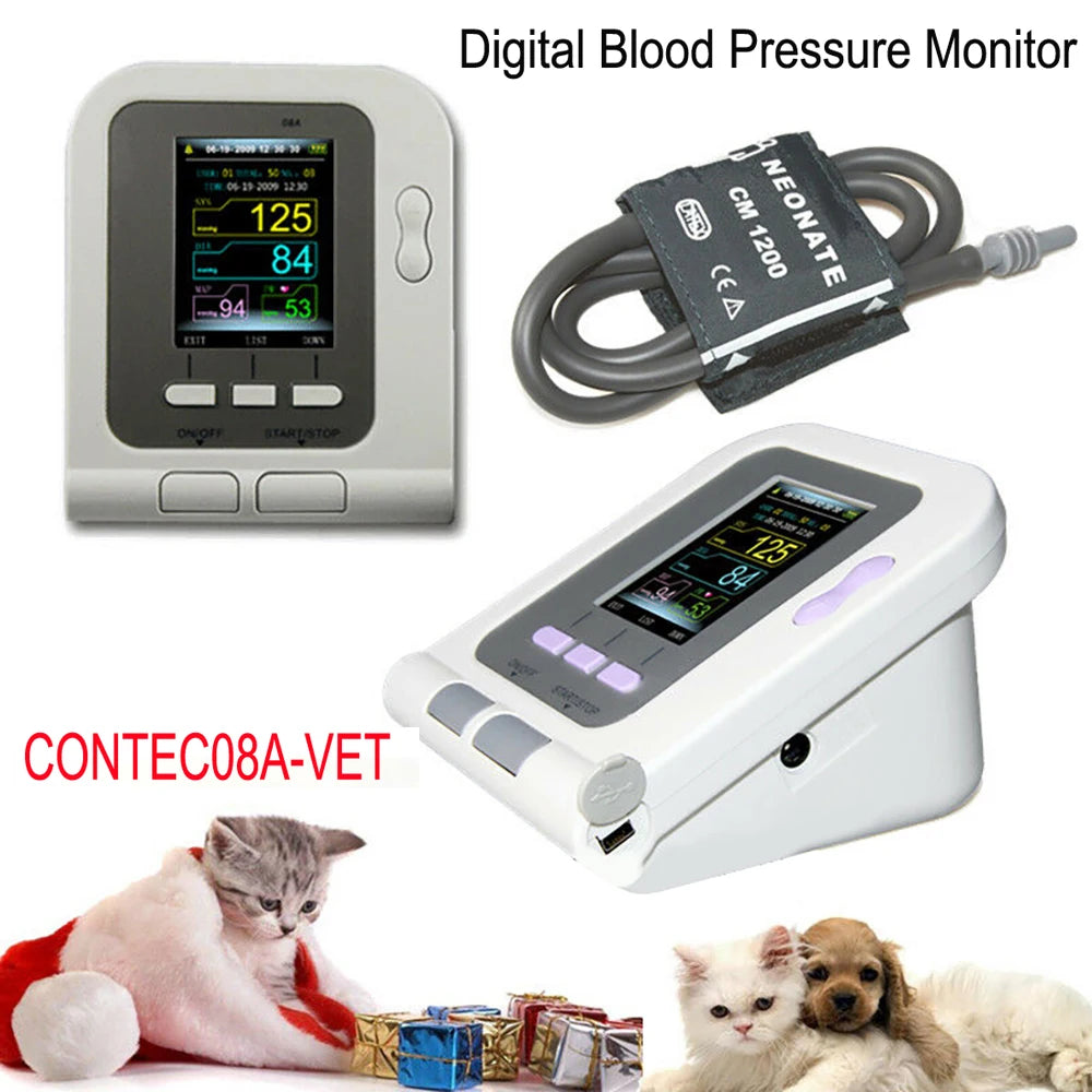 CONTEC 08A-VET Blood Pressure Monitor Portable Veterinary Digital Animal Electronic Sphygmomanomete PR Pulse Tester 6-11cm Cuff