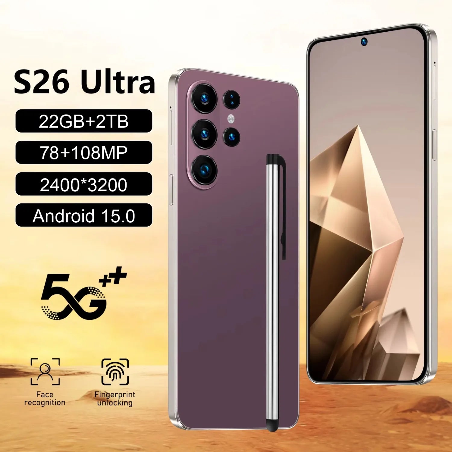 S26 Ultra 5G Smartphone, 22GB RAM, 2TB Storage - Black Tidesmit