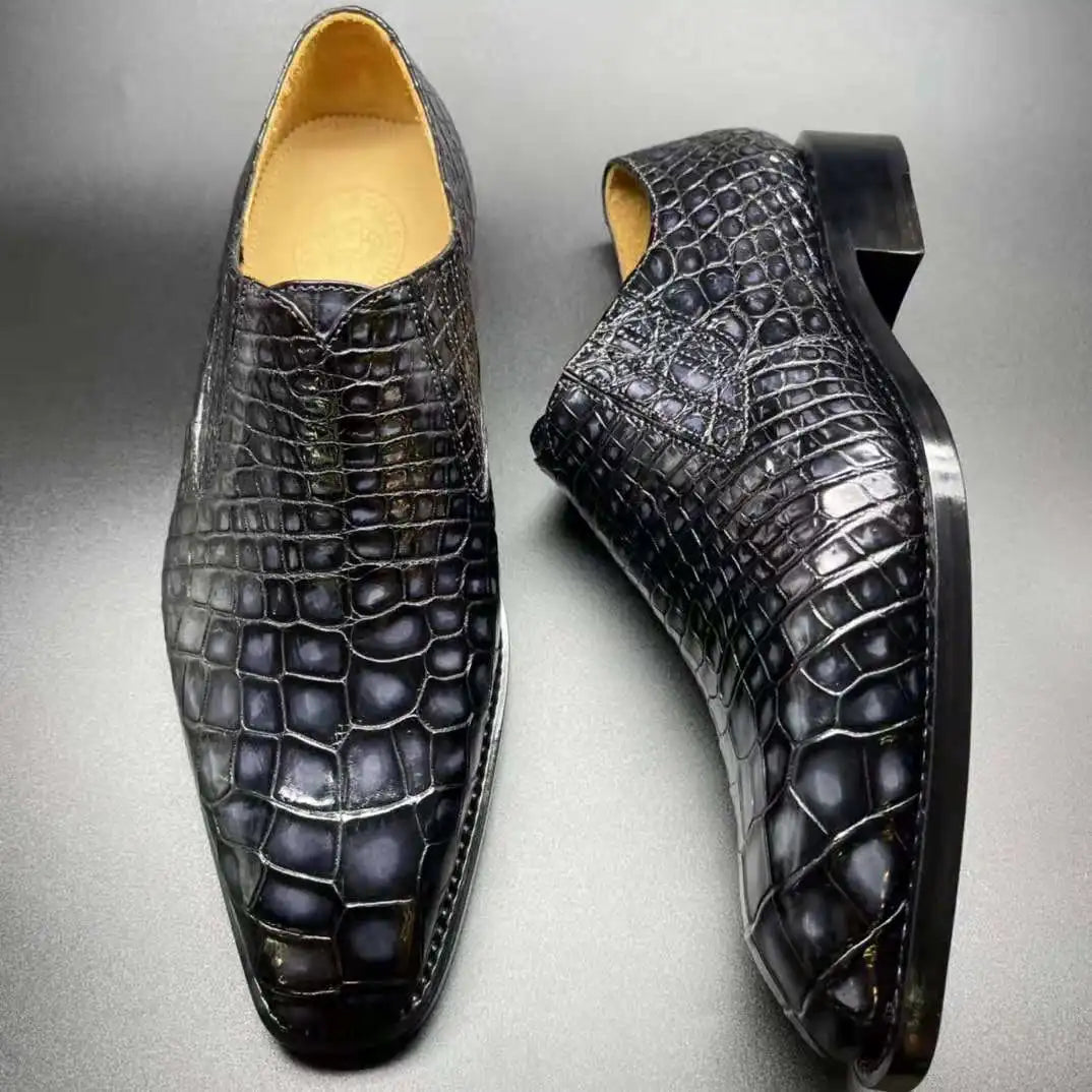 Luxury Alligator Skin Branded Shoes Men Slip-on Business Loafer Shoes for Men Pure Crocodile Leather Goodyear Men's Dress Shoes