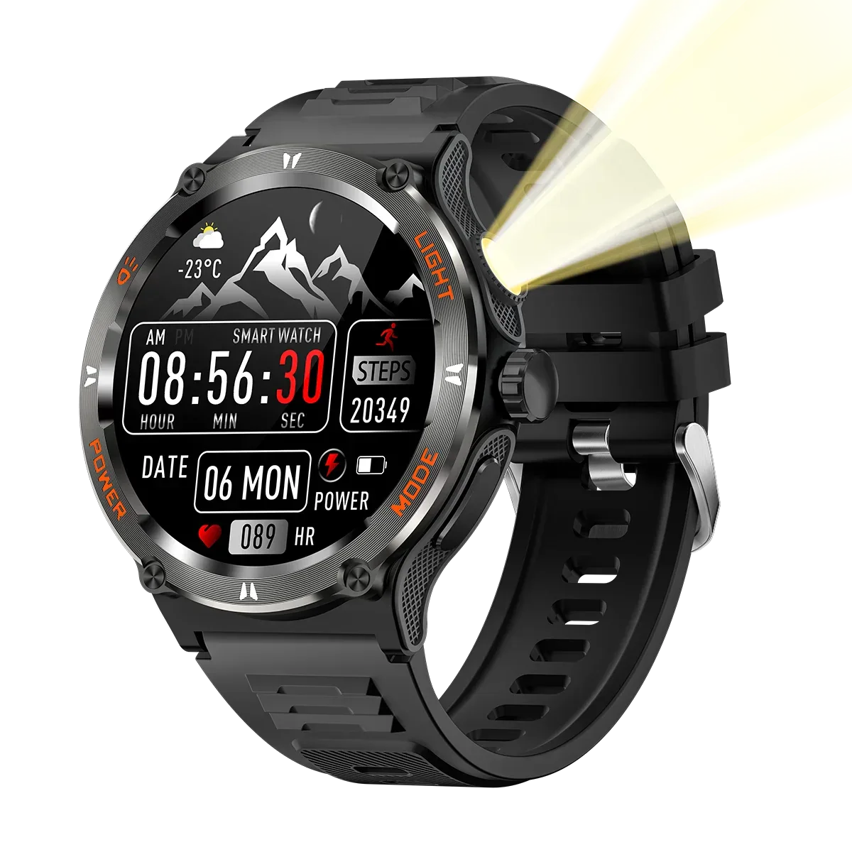 OEM ODM Supplier Electronic Digital KT76 Smartwatch Flashlight 3ATM Waterproof Swimming Running Sport Smart Watch for Men - Tidesmit