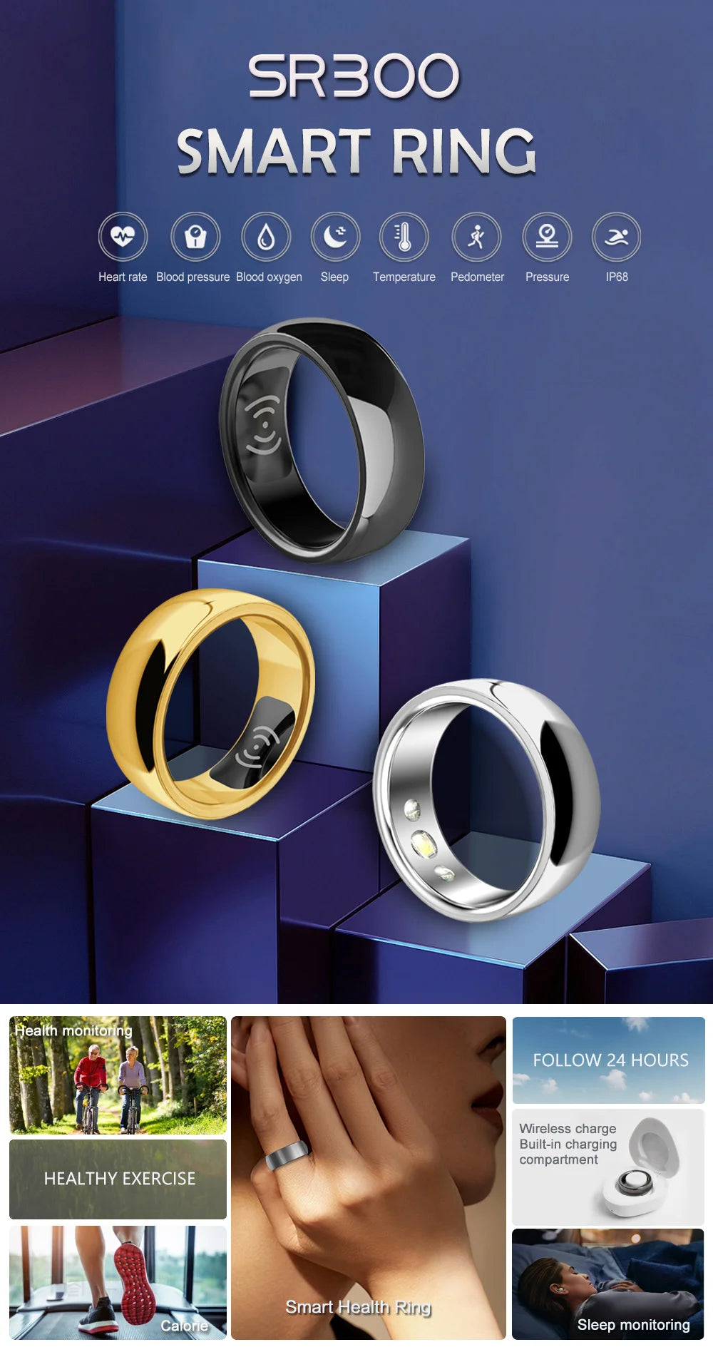 New Couple SR300 Smart Rings Intelligent Fitness Tracker Health Monitor Smart Ring for Men and Women Tidesmit