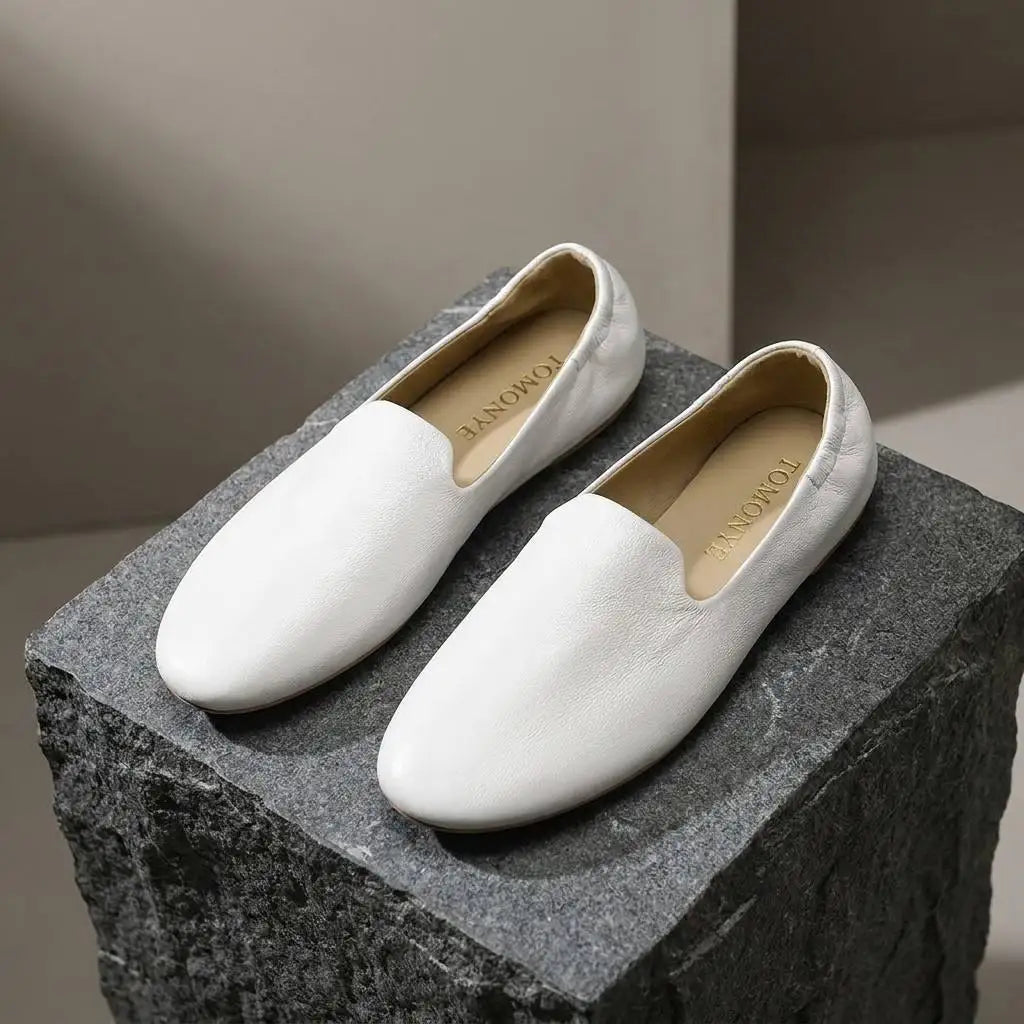 TOMONYE TY-L26 Minimalist Soft Leather Loafers, Comfortable Unstructured Flats for Women, Sexy Round Toe Glove Shoes