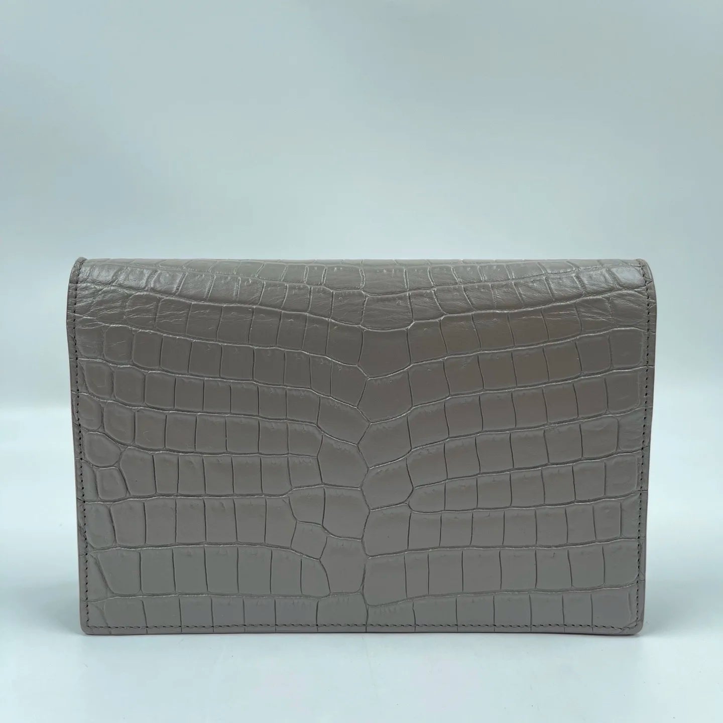 Luxury elephant grey croc-embossed designer handbag with structured rectangular shape for wholesale.