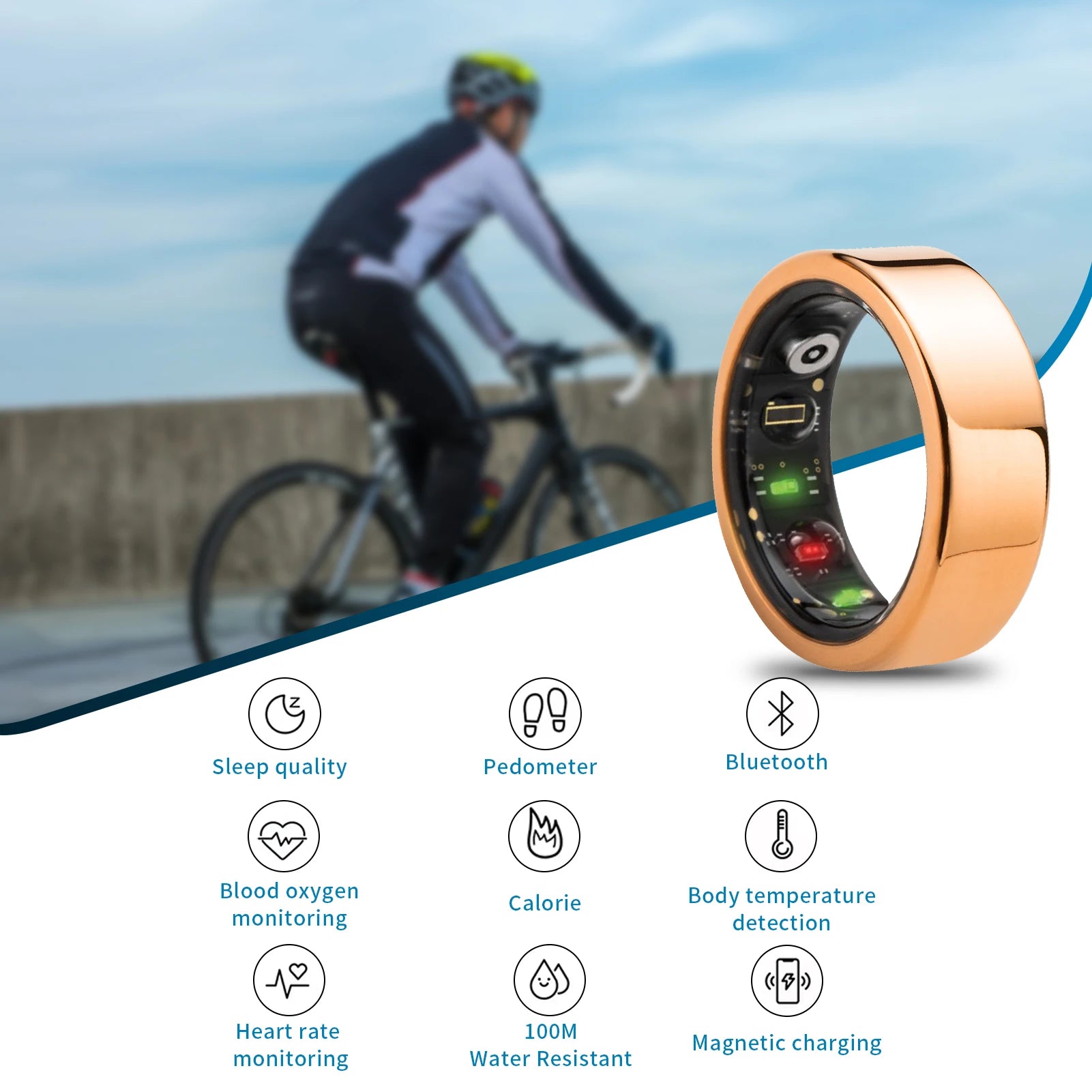 Heart Rate Monitor Smart Ring with Sleep and Fitness Tracking IOS and Android APP Control Tidesmit