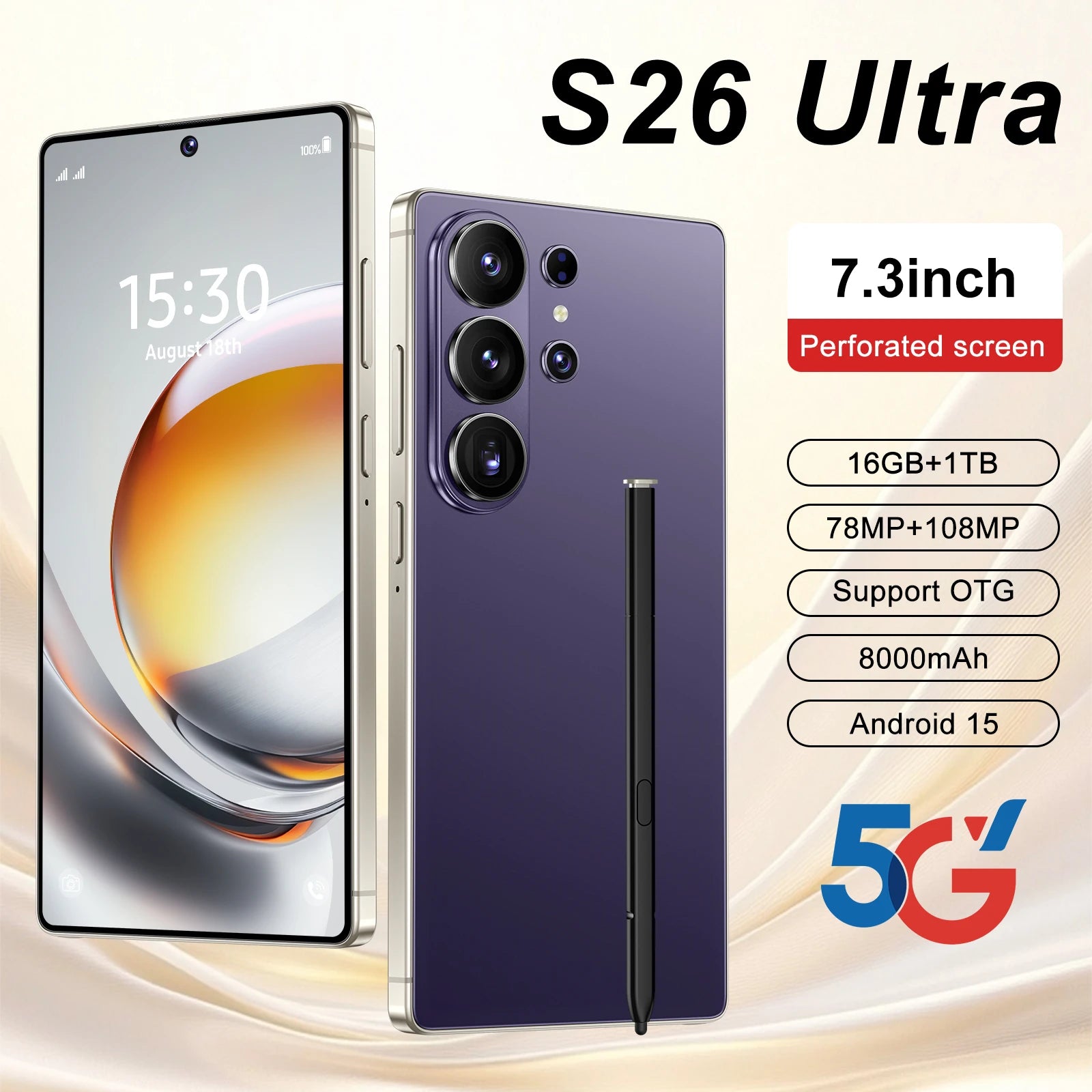 Tidesmit S26 Ultra 5G smartphone with 22GB RAM 2TB storage 144Hz display and 108MP camera in sleek premium finish