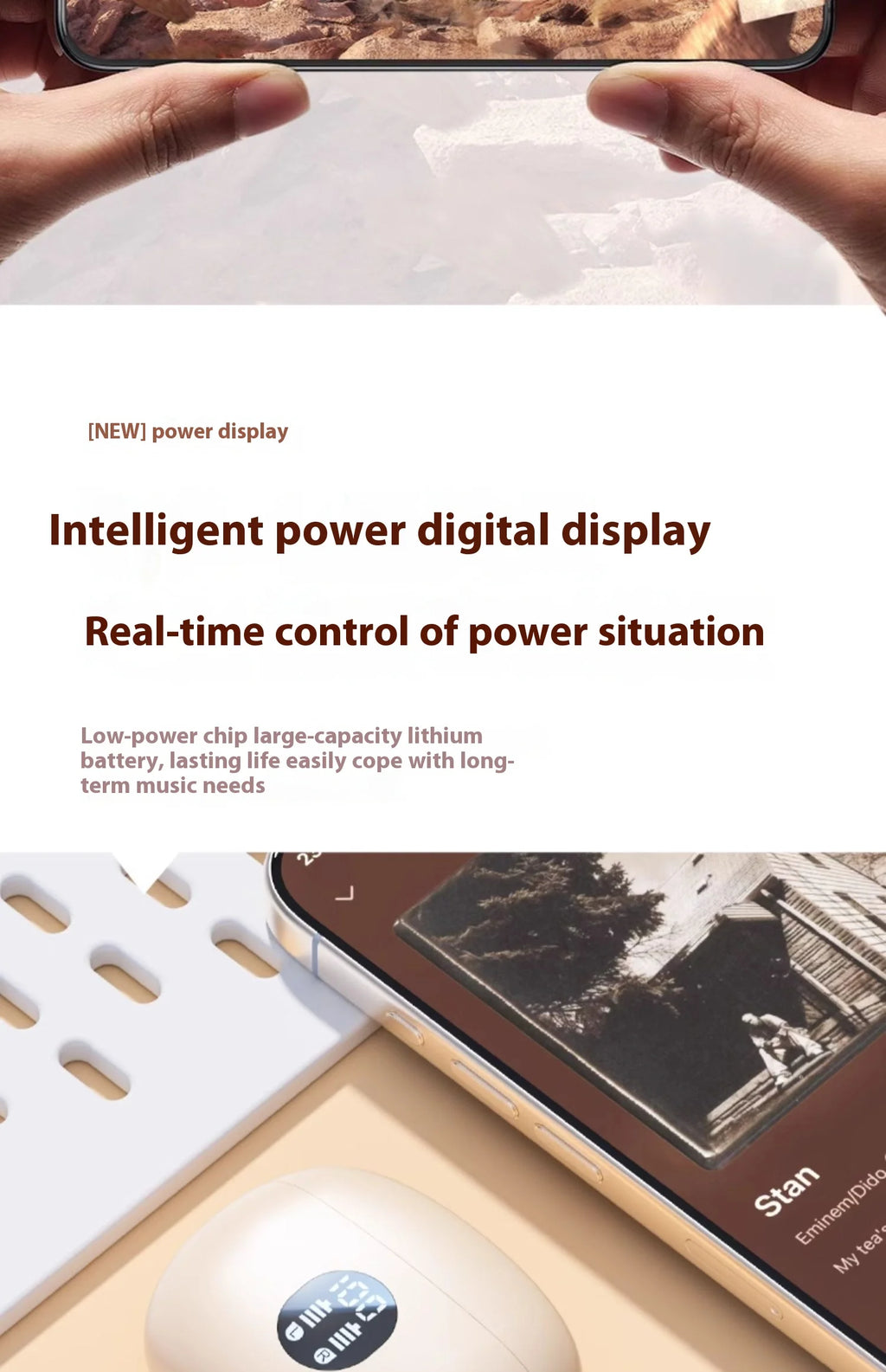 For Bluetooth In-Ear Headset LED Battery Wireless Noise Reduction Long Endurance High Sound Quality for Sports Running Tidesmit