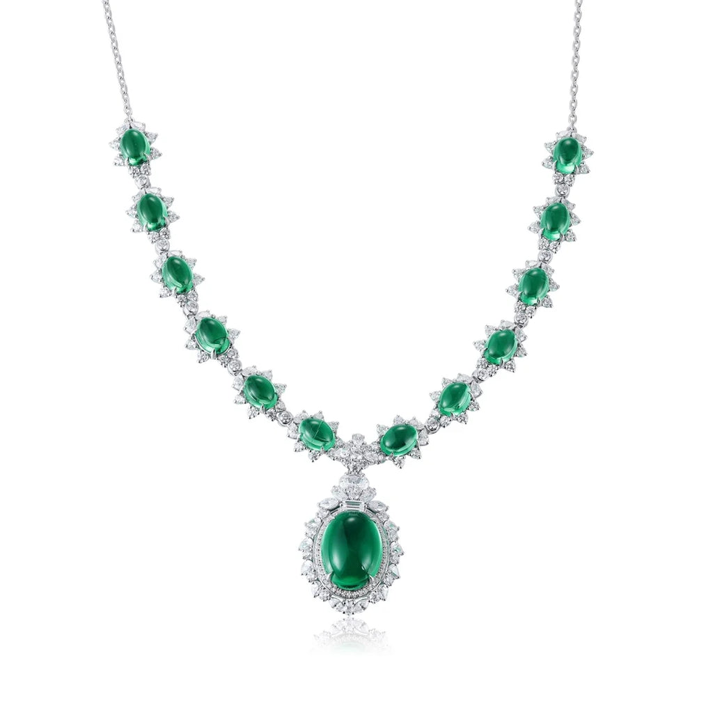 Lanphear Luxury Jewelry Hot Sales Wholesale Silver 925 Fine Chains Necklaces for Women Oval Cut Lab Grown Emerald Fine Necklaces