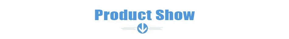 Blue text reading "Product Show" above a downward-pointing arrow icon, used as a visual header for product displays.