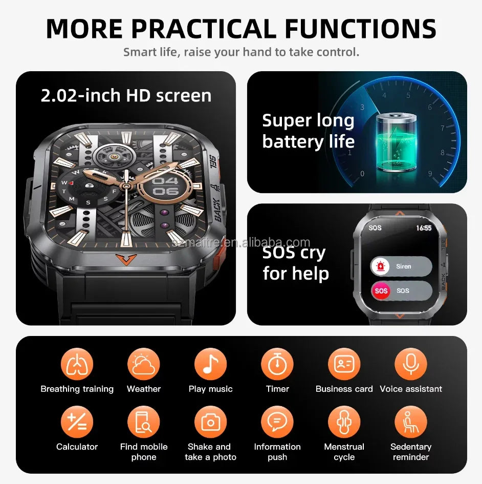 S50 Outdoor Sports Smart Watch for Men BT Calling 3ATM Waterproof Large Memory 400mAh Large Battery Fitness Tracker Smartwatch - Tidesmit