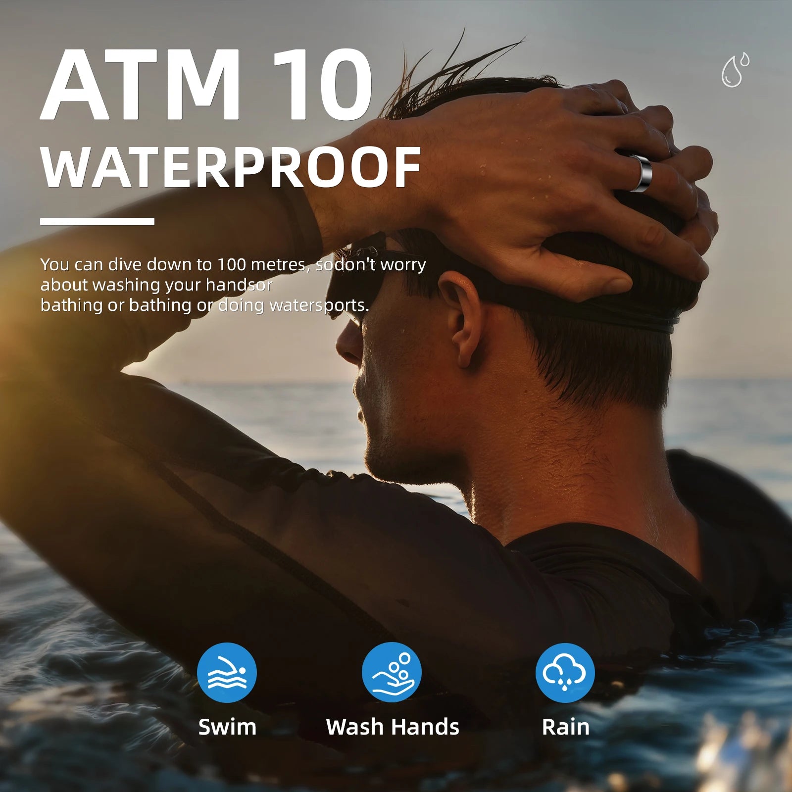 Hyperliving for Bluetooth Smart Ring 10ATM Stainless Steel App Controlled with Android Sleep Tracker Lighting Features Tidesmit